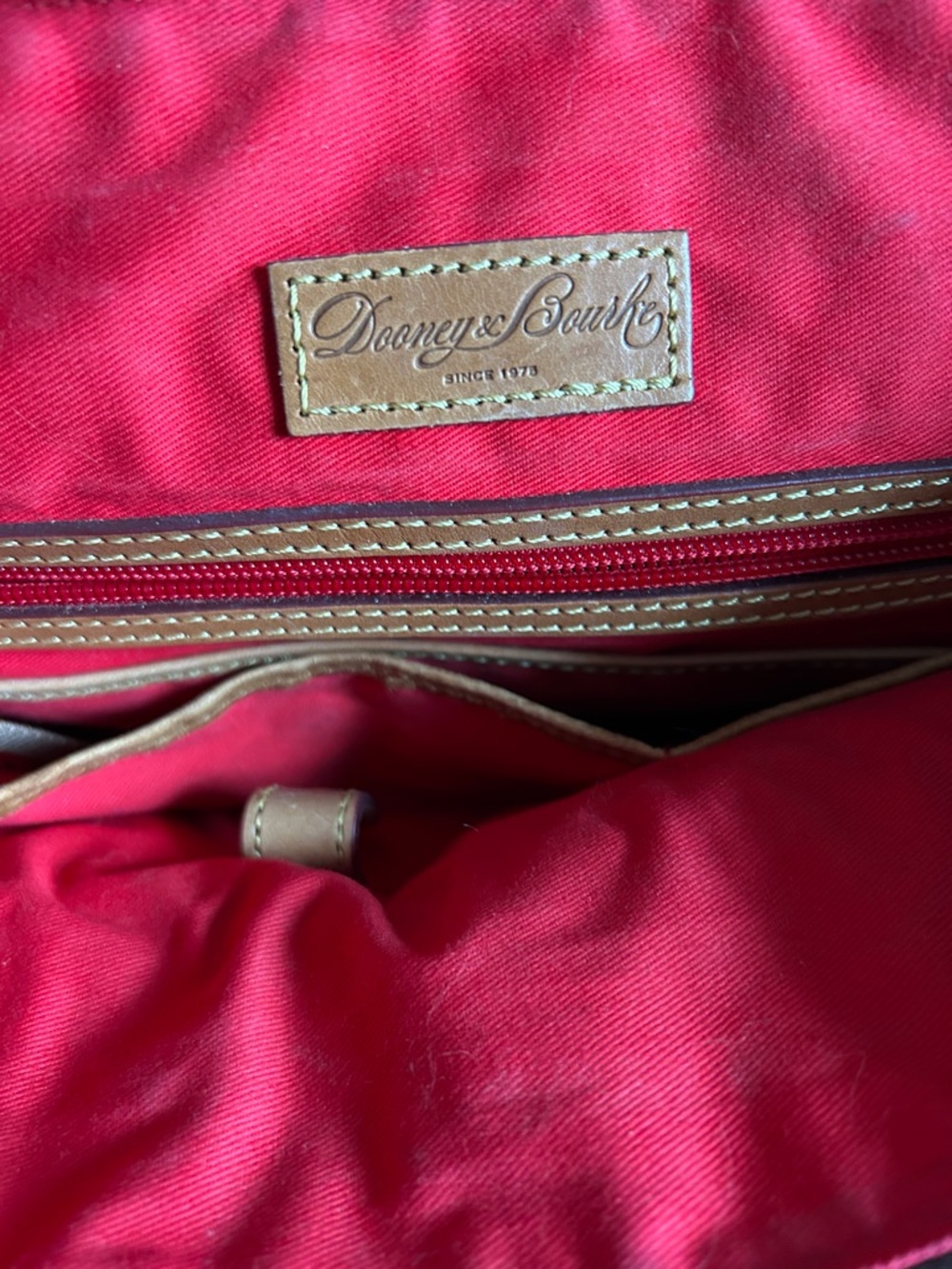 Dooney & Bourke Black Pebbled Leather Satchel with Tan Trim and Brown Strap - Picture 7 of 11